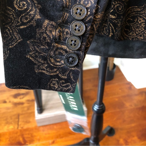 Ralph Lauren Velveteen Filigree Black/Gold/Bronze Cotton Stretch Jacket Blazer 6 - Picture 5 of 9